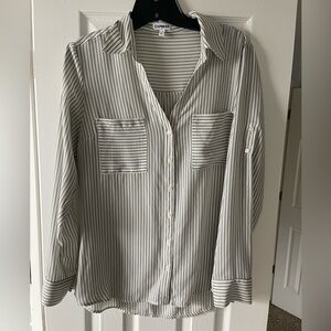 Express Cream/Light Blue Striped Button Down